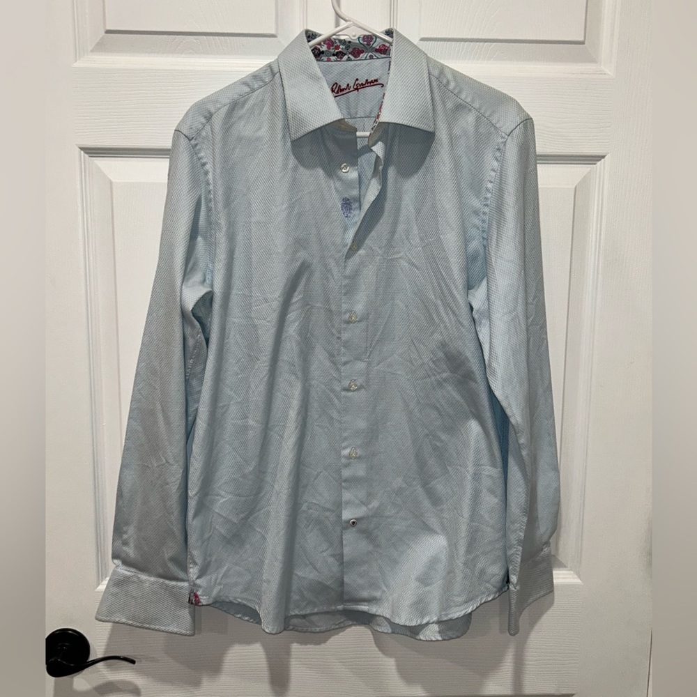 Robert Graham Shirt Mens 42/16 1/2-L Light Blue Button Up Flip Cuff‎ Preppy
